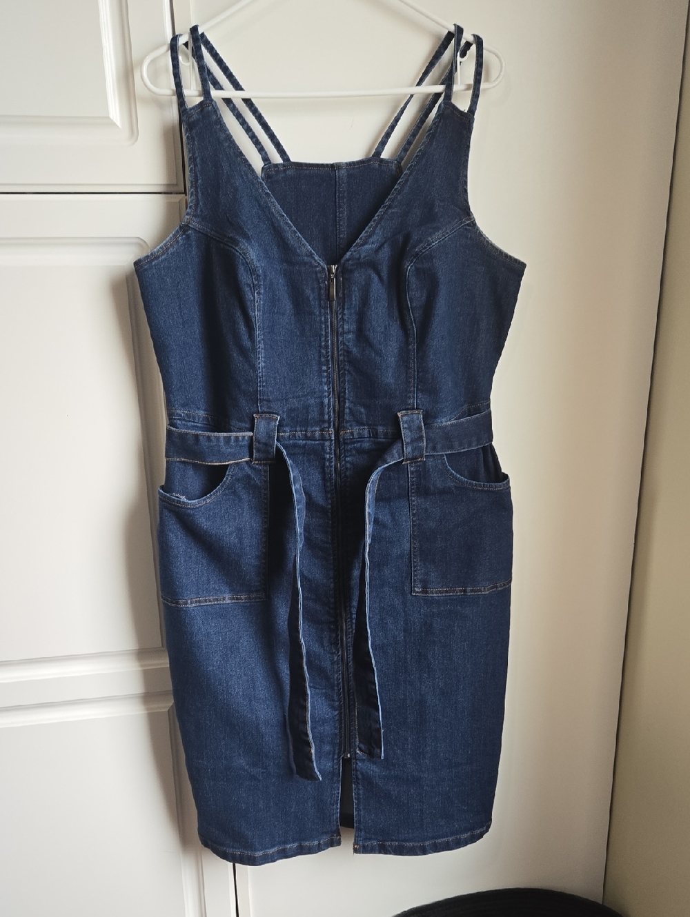 VENUS Dark Blue Denim Zip-Front Overall Dress